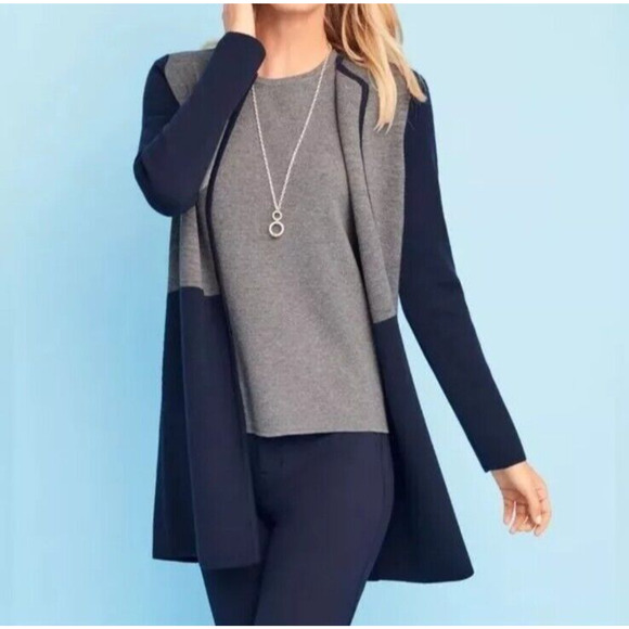 Talbots Merino Wool Blend Womens Cardigan Sweater Open Front Longline Layer M - Picture 1 of 10